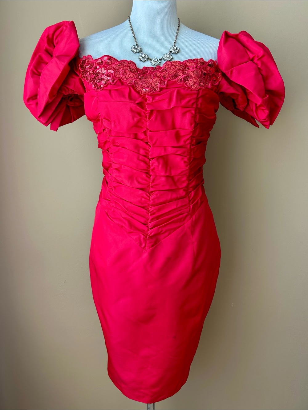 Vintage Jessica McClintock Gunne Sax Red Satin Sequin Cocktail Dress 11/12